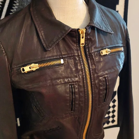 😍NWOT Goldsign Brand Ladie's Unlined Genuine Leather Cropped Bomber Jacket, LG - Picture 3 of 13